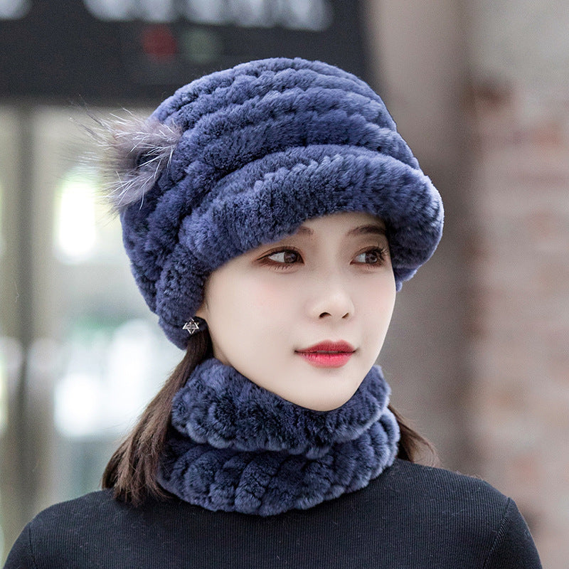 Winter Real Rabbit Fur Cap & Scarf Set - Mom Hat