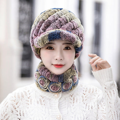 Warm Real Rabbit Fur Cap & Scarf Set - Stylish Winter Wear