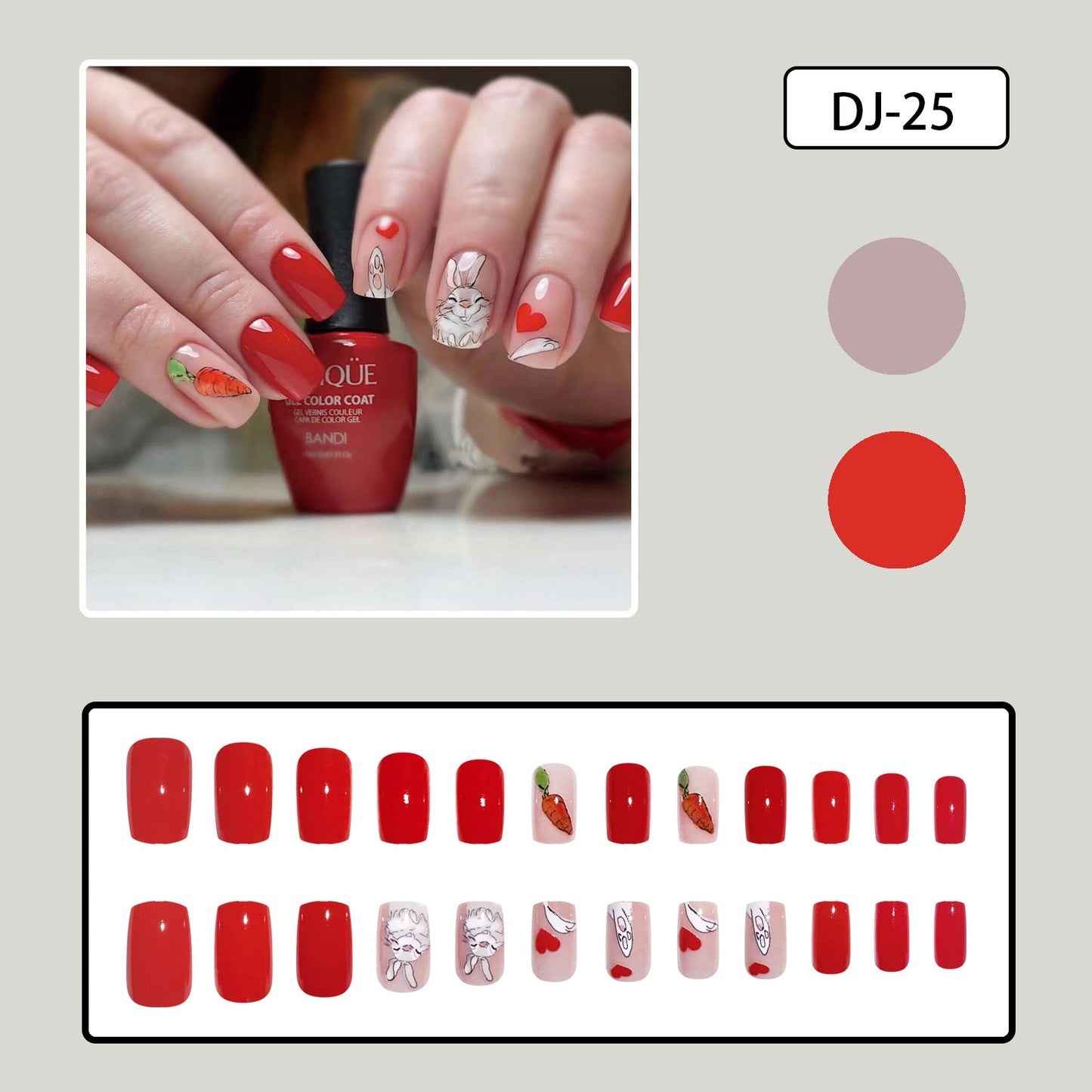 Red Short Square Easter Bunny Carrot Heart Nails