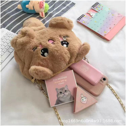 Cute Cat Plush Pouch - Fashionable Kawaii School Tote