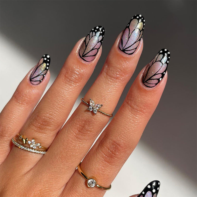 Ultra-Shiny Aurora Butterfly Wings Nails Dark Oval Ins-Style