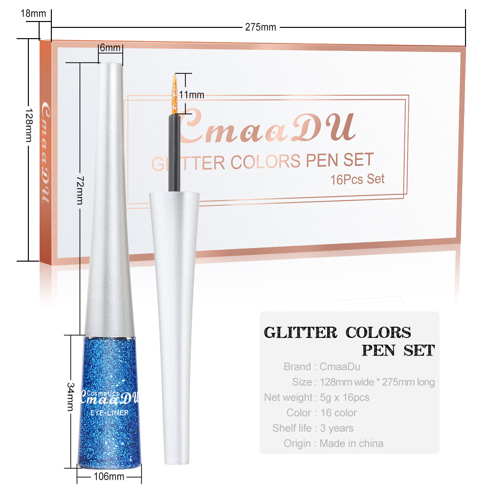 16-Color Glitter Liquid Eyeliner Set-Homeunderwear