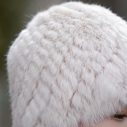 Warm Snow Rabbit Fur Ear Flap Hat & Scarf Set