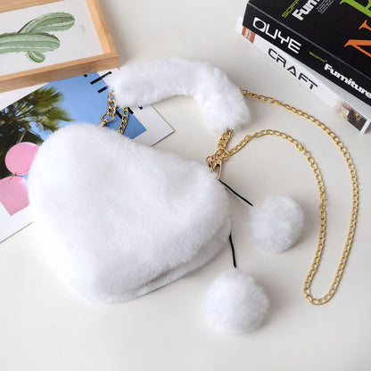 Trendy Heart Shaped Fuzzy Handbag, Clutch