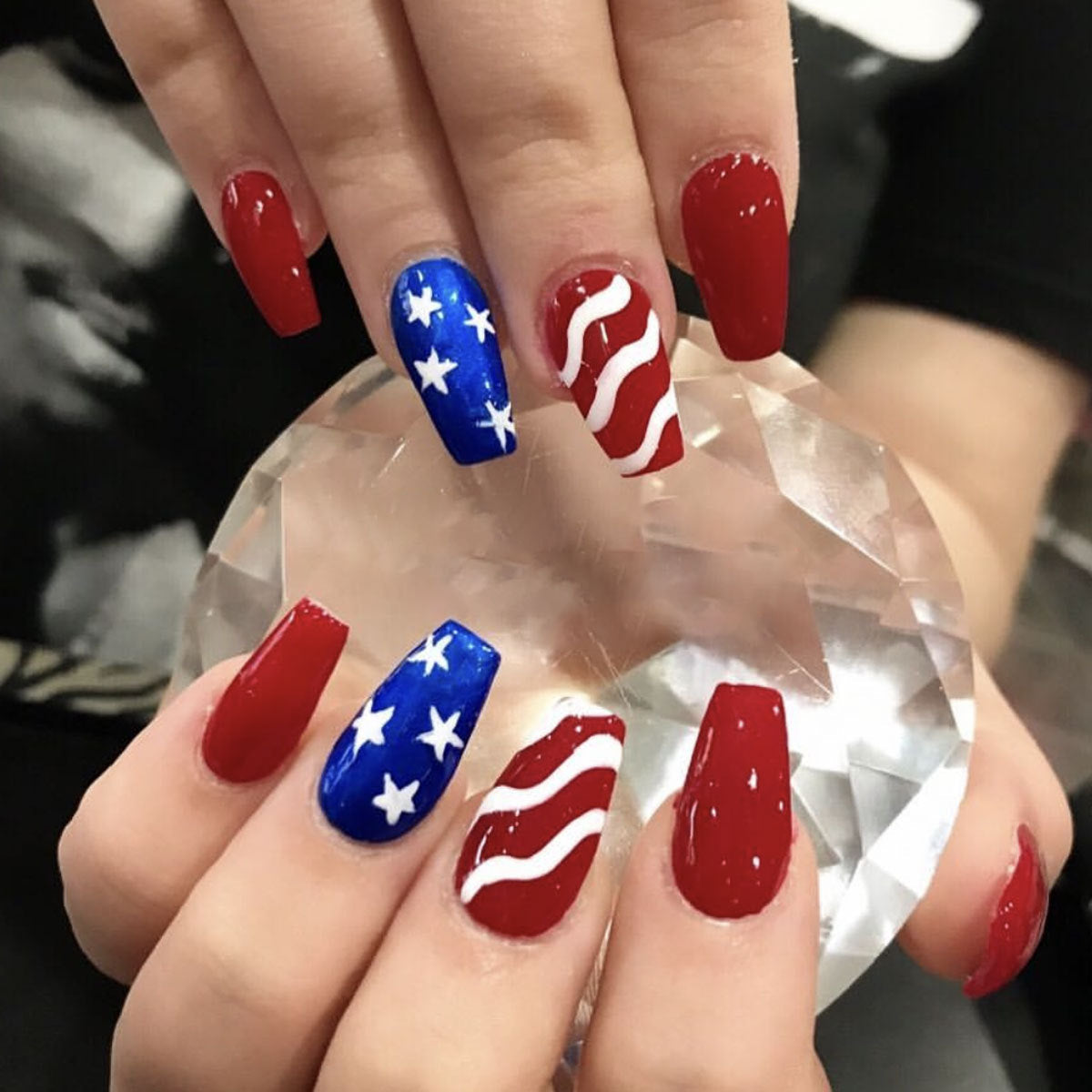 Removable Independence Day Short Ballet Nails, Red White Blue