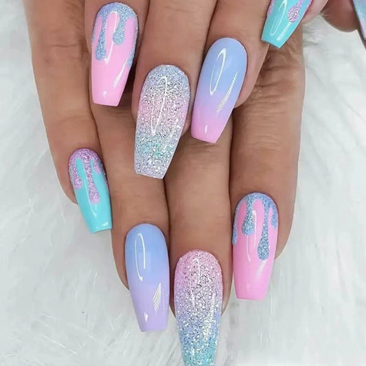 Shiny Macaron Gradient Press-On Nails - Cute