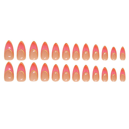 24-Piece Almond French Nail Stickers with Gold Edges