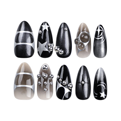 Star Pearl Almond Dark Chic Removable Nail Extensions