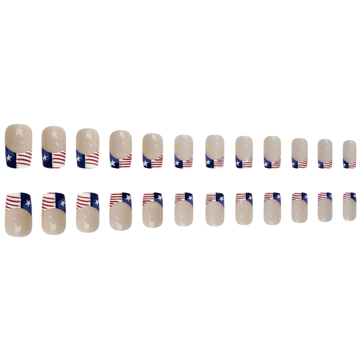 Independence Day French Short Square Nails with American Flag Design