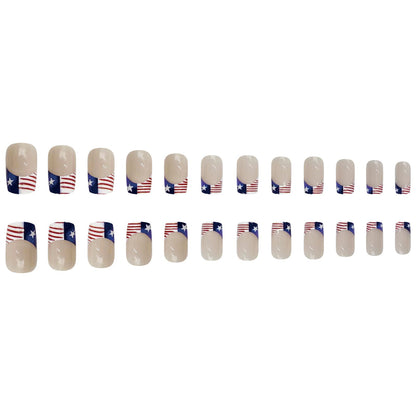 Independence Day French Short Square Nails with American Flag Design