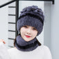 Warm Real Rabbit Fur Ear Flap Hat & Scarf Set