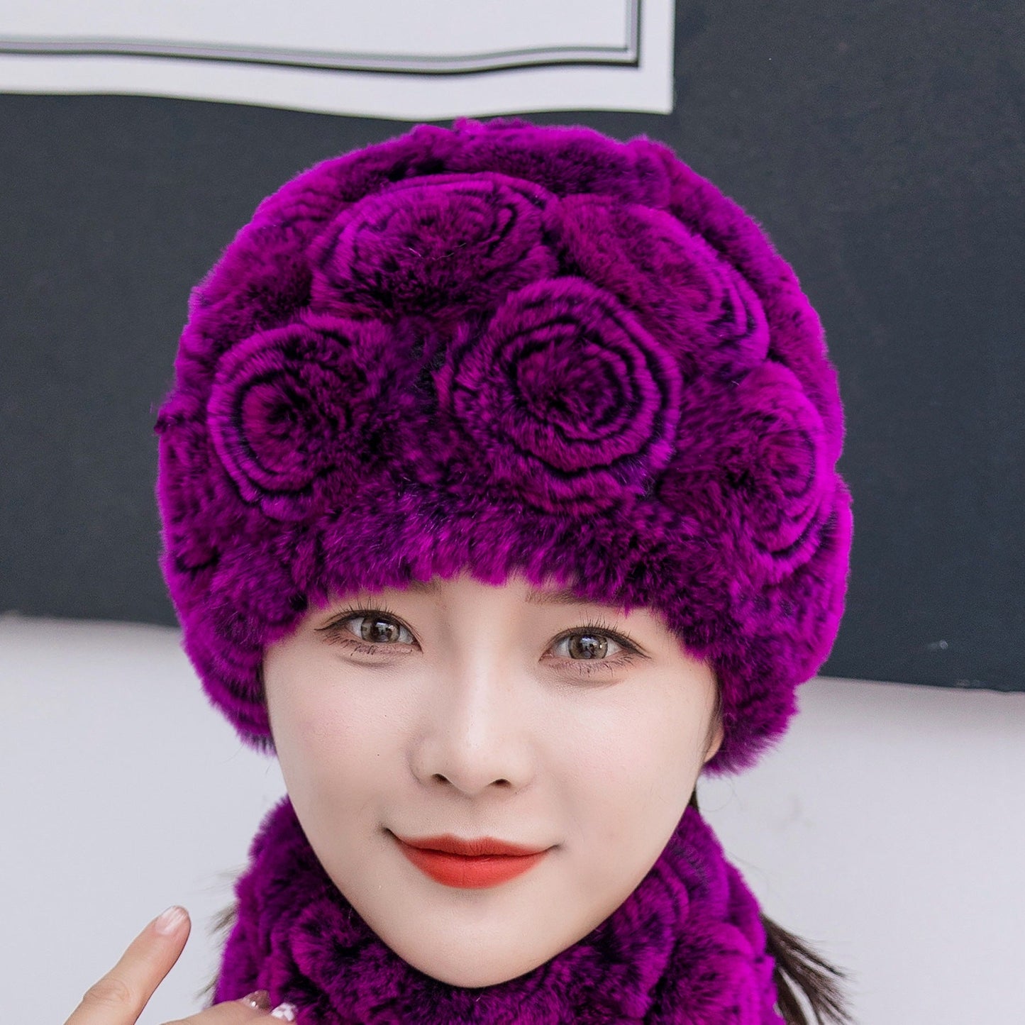 Winter Real Rabbit Fur Flower Ear Flap Hat