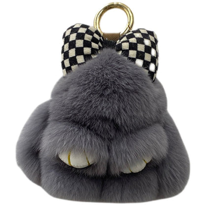 Cute Real Rabbit Fur Bow Keychain, Car Charm