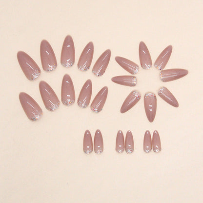 Almond Shape Sweet Minimalist Solid Color Glitter Nails, INS Style