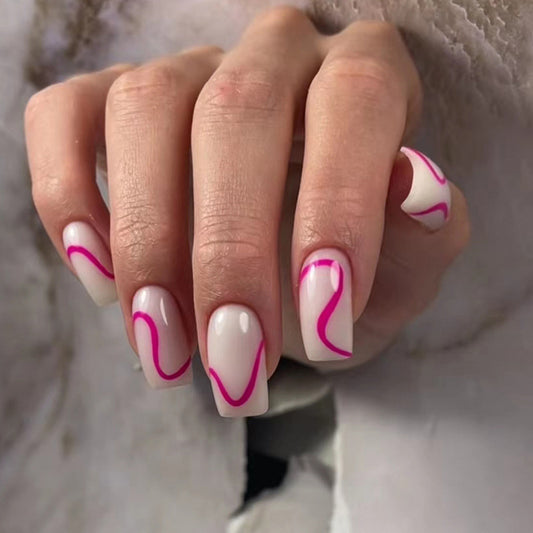 Mid-Length Square Nails, Simple Elegant Line Design