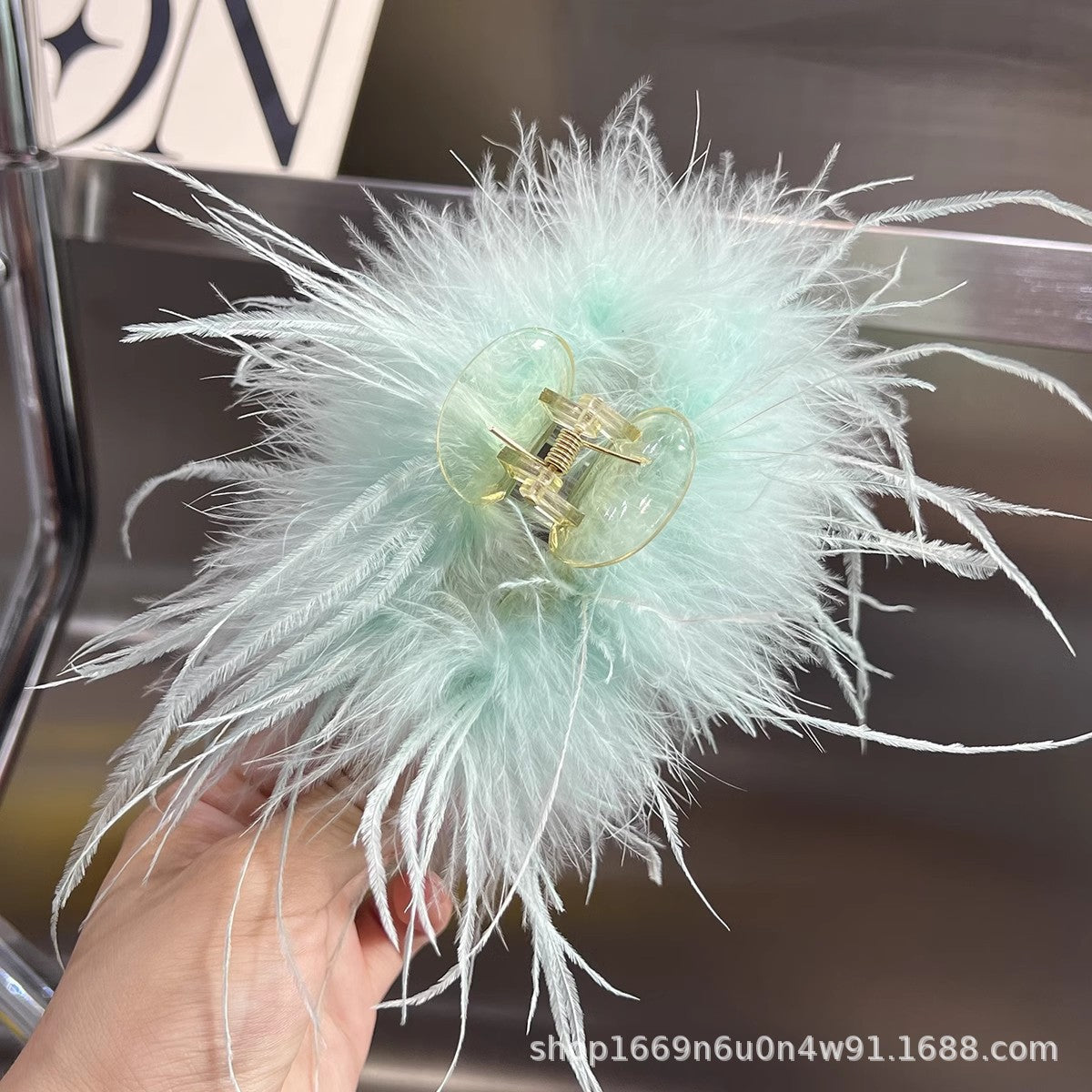 Ostrich Feather Hair Claw Clip Glamorous Accessor