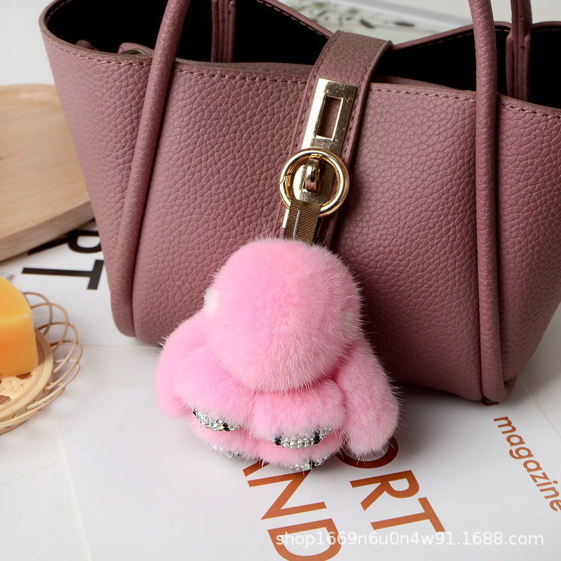 Cute Real Mink Bunny Keychain Plush Bag Charm