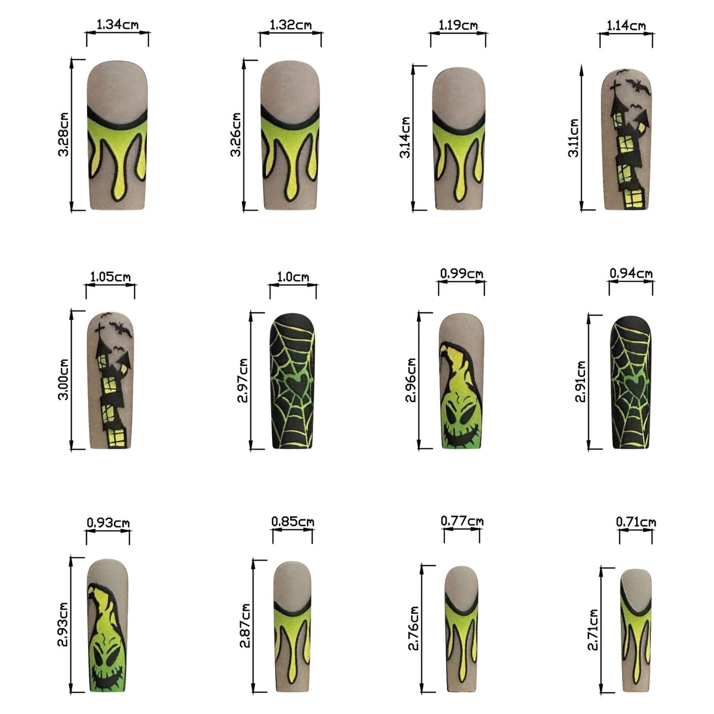 Halloween Brown Matte Nail Tips with Yellow Green Gradient Spooky Design