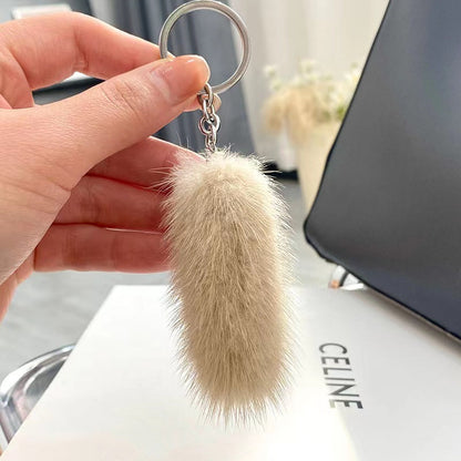 Cute Mini Real Mink Fur Tail Keychain Car Accessory