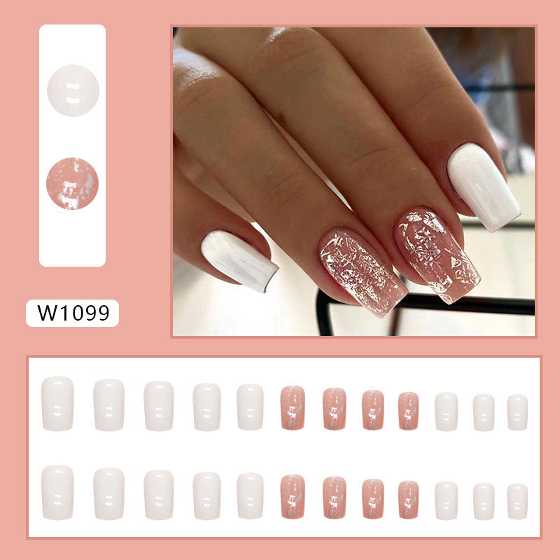 Mid-Length Square Pearlized Nails, Soft and INS Style