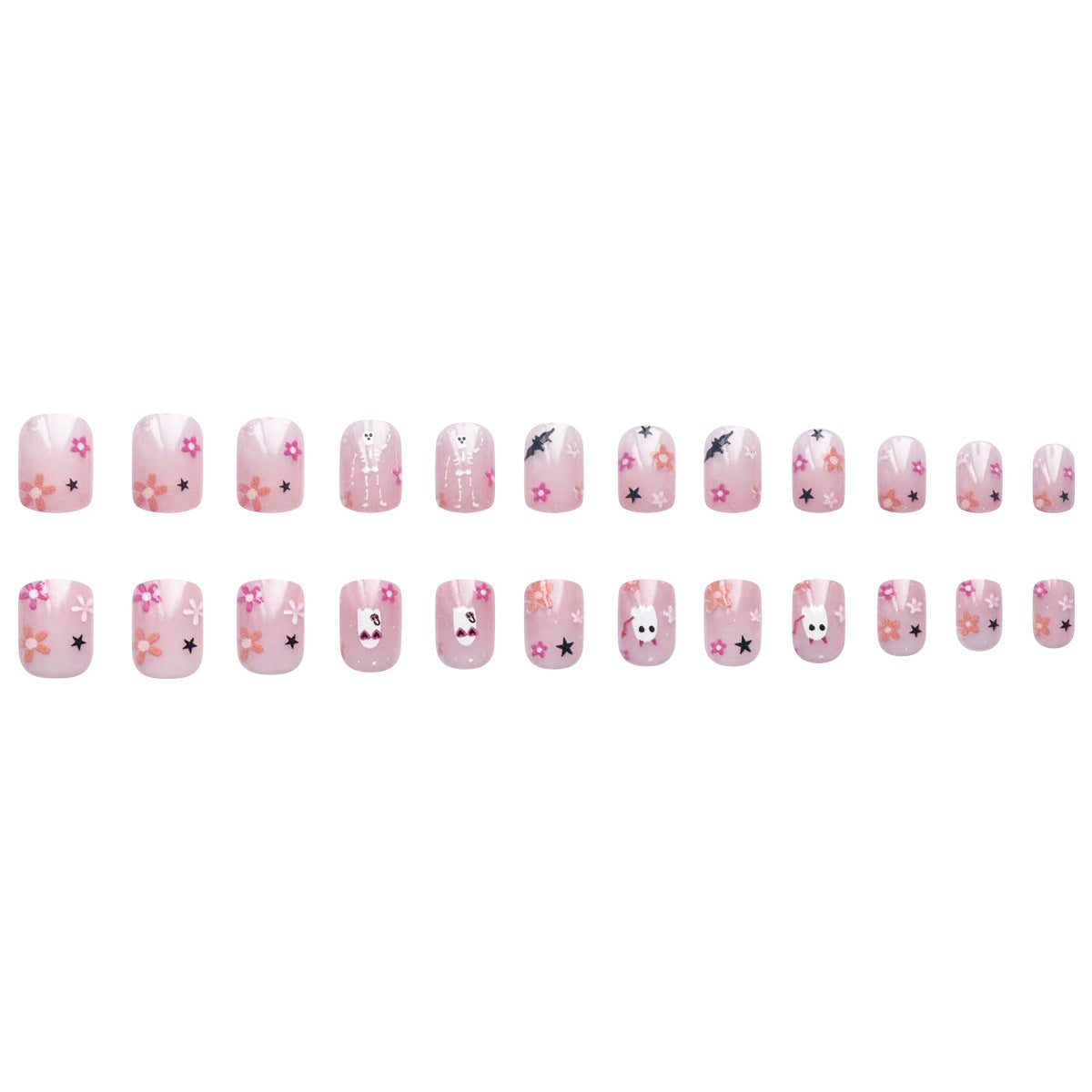 2024 Jelly Pink Cute Ghost Skull Short Square Nails