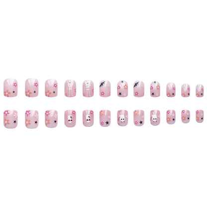 2024 Jelly Pink Cute Ghost Skull Short Square Nails