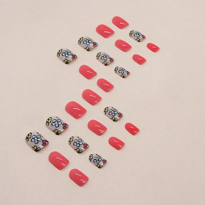 Short Anime-Style Floral Pink Nails for Fashionistas