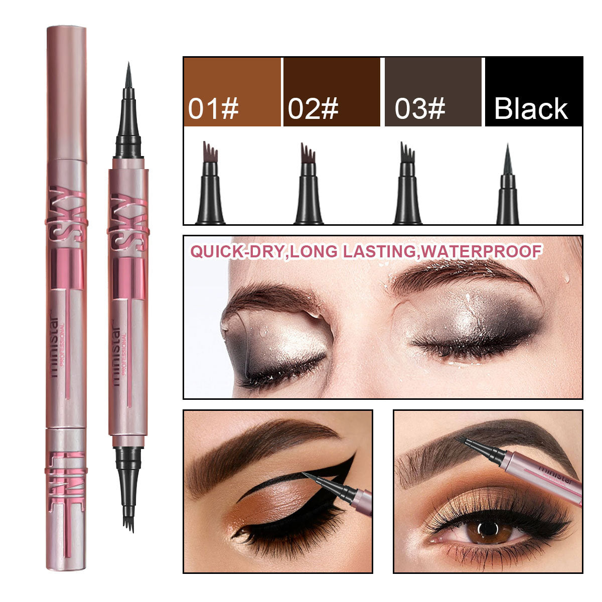 Ministar Dual-Head Waterproof Eyeliner and Brow Pencil