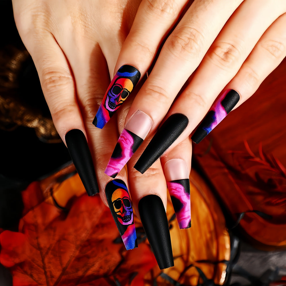 Ins-Style Matte 24-Piece Halloween Skull Press-On Nails