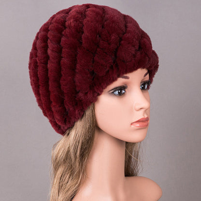 Real Rabbit Fur Knit Winter Hat - Warm Earmuffs Included"