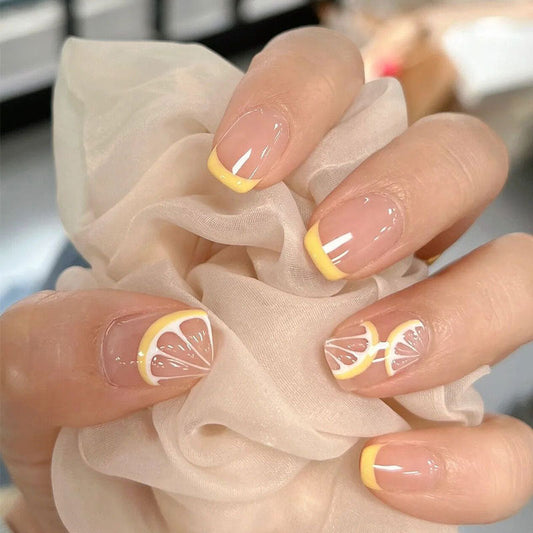 Yellow Lemon Soda French Fall Nails 24-Piece Whitening Nail Tips