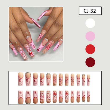 Long Matte PVC Nails with Valentine's Pink Heart Design