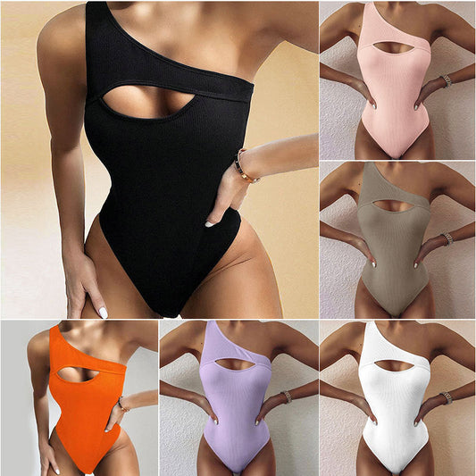 2025 New Sexy Monochrome One-Shoulder Bikini Swimsuit