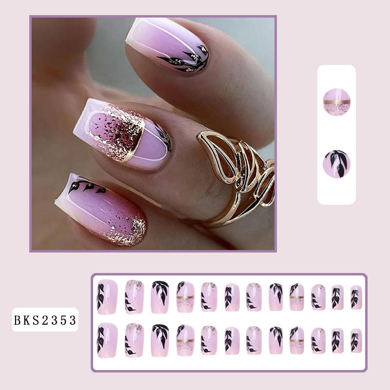 New FashionGold Foil Leaf Mid-Length Nail Tips