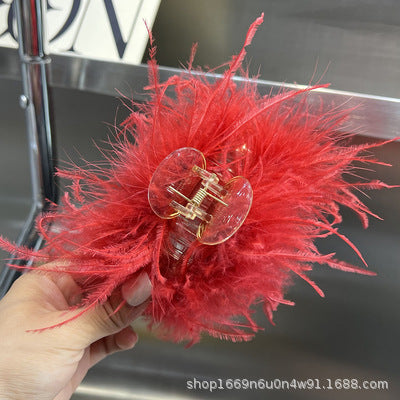 Ostrich Feather Hair Claw Clip Glamorous Accessor