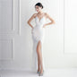 Decorative Applique And Long Length Elegant Dinner Dress