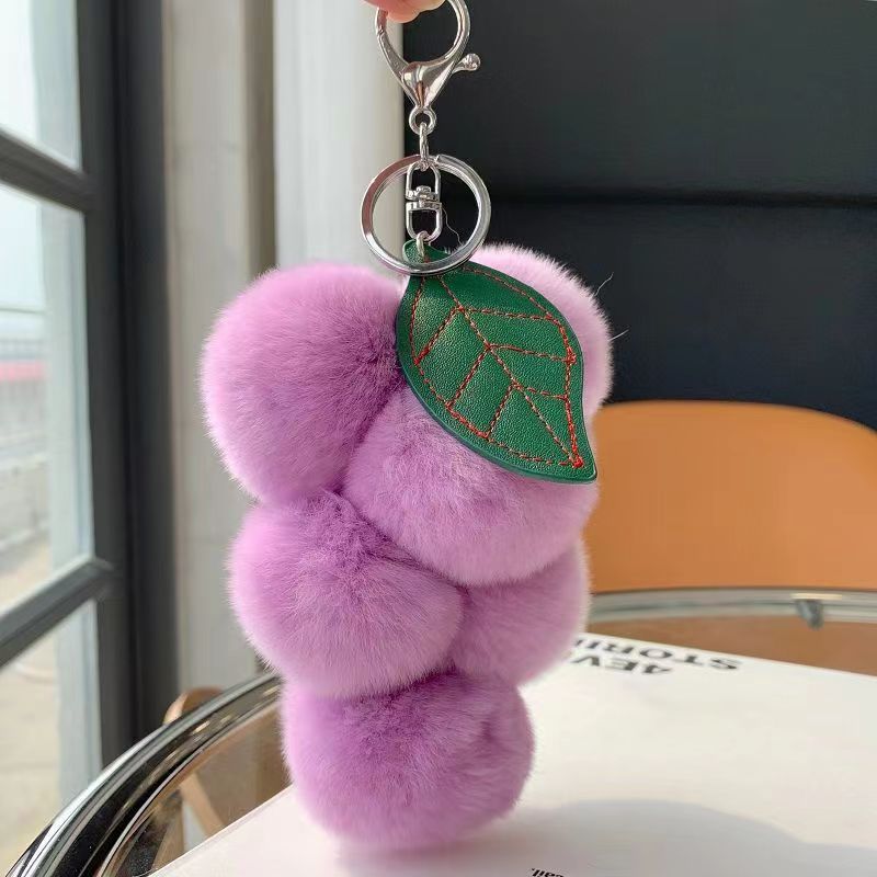 Real Rabbit Fur Grape Charm - Keychain & Bag Decor