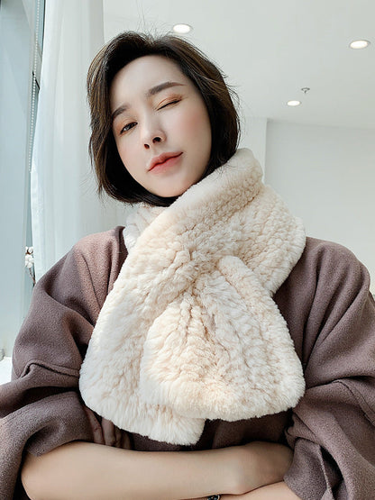 Wide Real Rabbit Fur Scarf - Cozy Winter Accessory