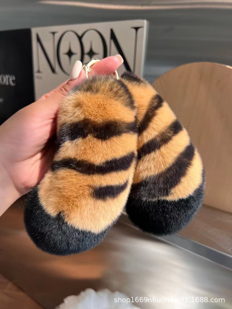 Cute Otter Rabbit Fur Tiger Tail Keychain Plush Gift