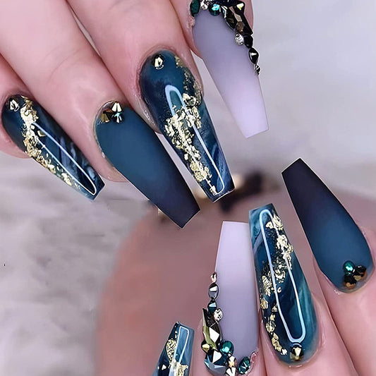 New FashionLuxury Deep Blue Diamond Accent Nail Tips