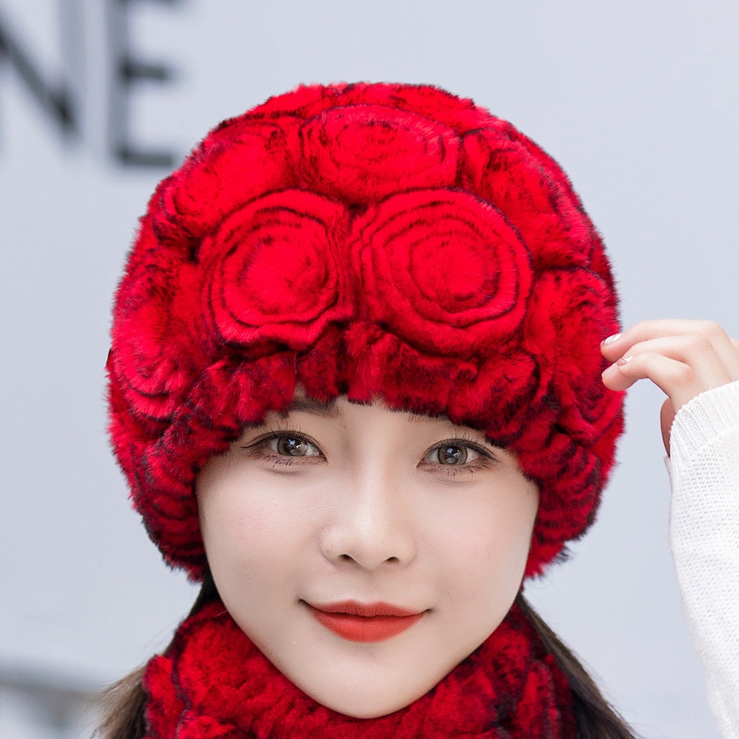 Winter Real Rabbit Fur Flower Ear Flap Hat