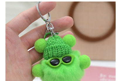 Cute Real Rabbit Fur Coal Ball Charm - Trendy Keychain