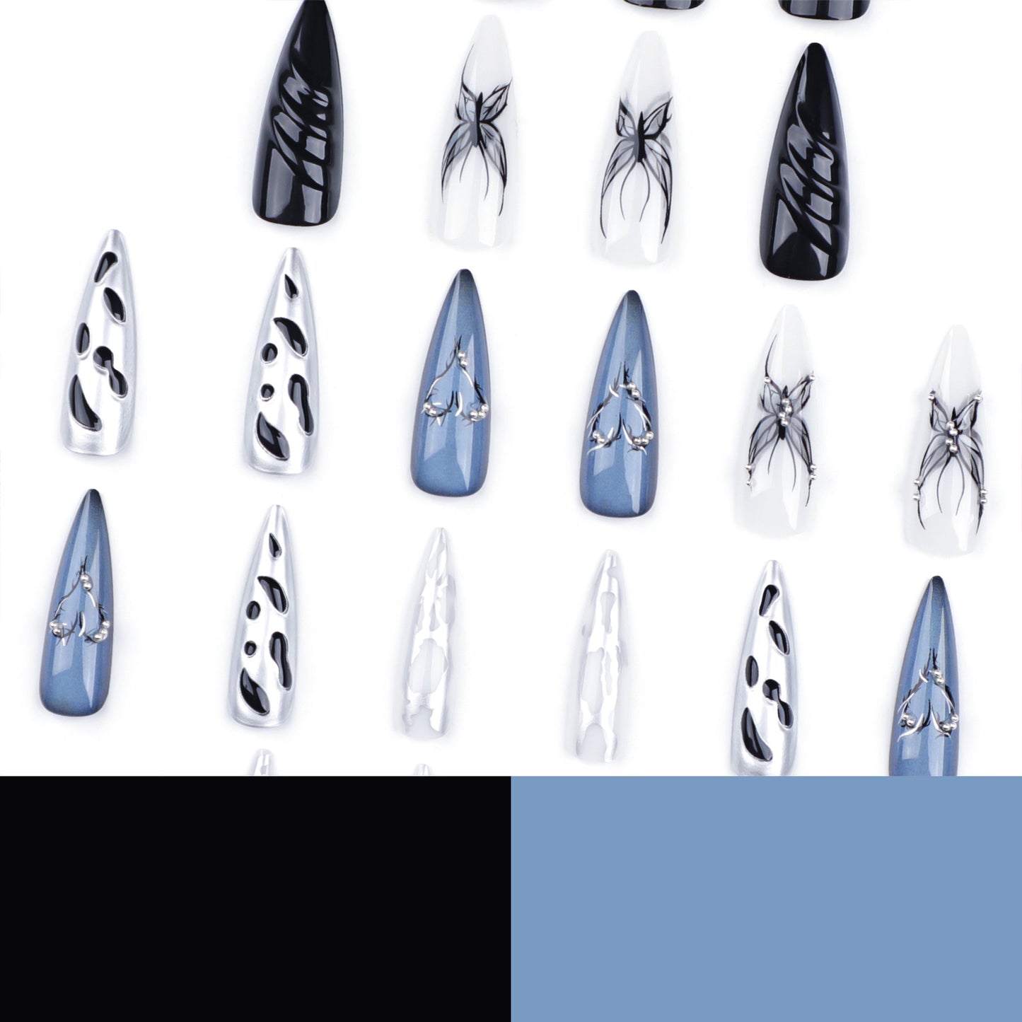 3D Wave Pattern Extra Long Pointed Nail Tips-Homeunderwear