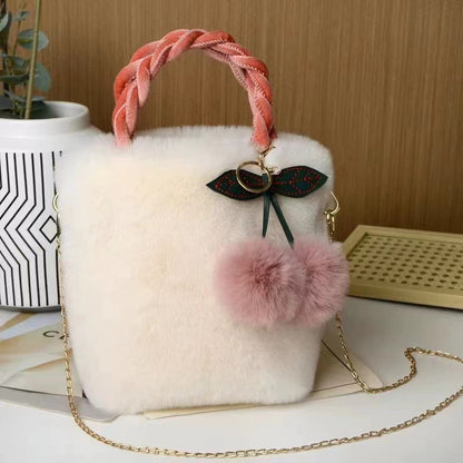 Faux Rabbit Fur Cherry Bag, Cute Ladies' Tote