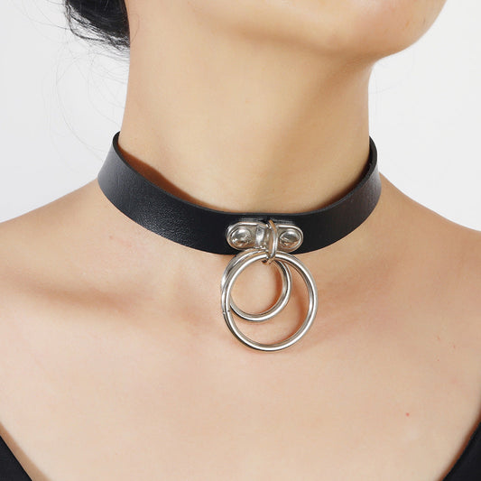 Leather Ring Pendant Choker