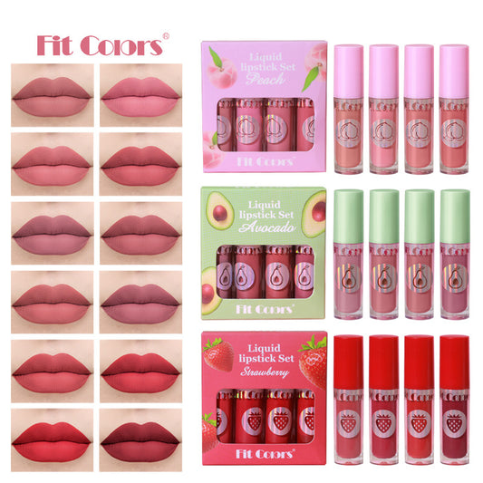 New Fashion 4-Pack Fruit Flavored Matte Lip Gloss Set for Long-Lasting Wear-Homeunderwear