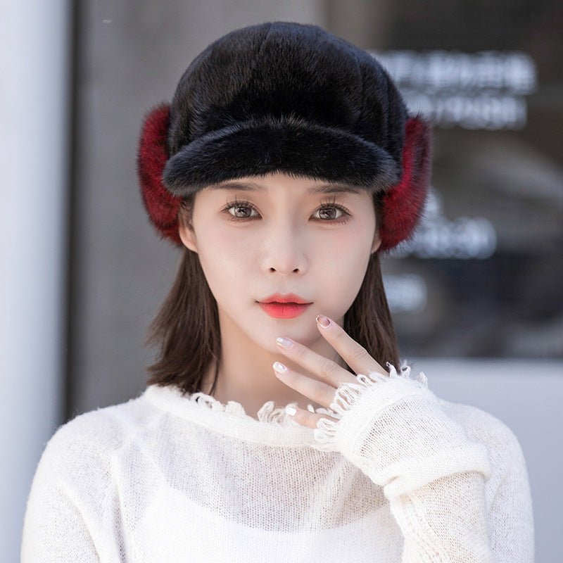 Warm Mink Fur Ear Flap Baseball Cap - Stylish Winter Accessory