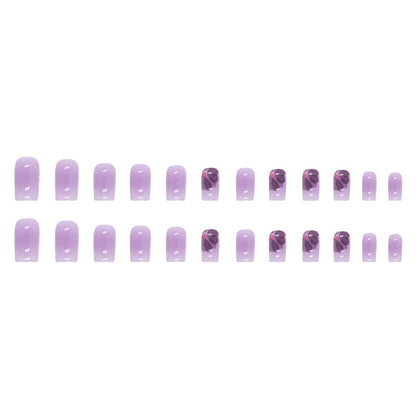 24-Piece Gradient Purple Nails - Blush Tones, Floral Design, Elegant