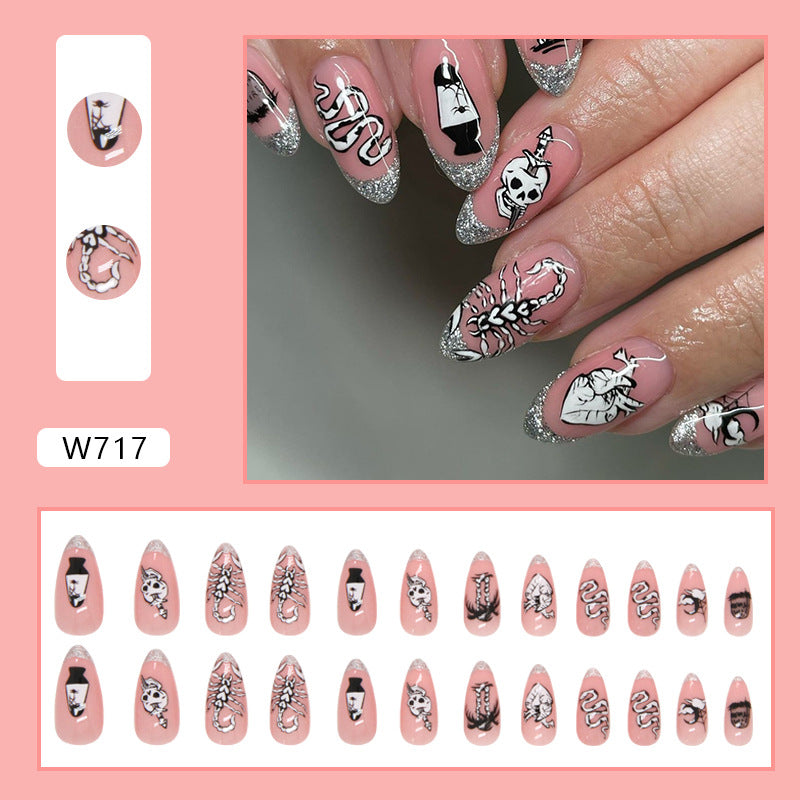 Sweet Dark Skull French Nails, Shiny and Spooky-Homeunderwear