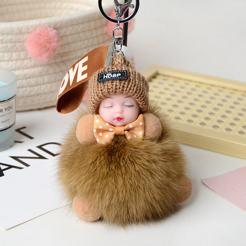 Cute Fox Fur Ball Sleepy Doll Keychain - Bag Charm